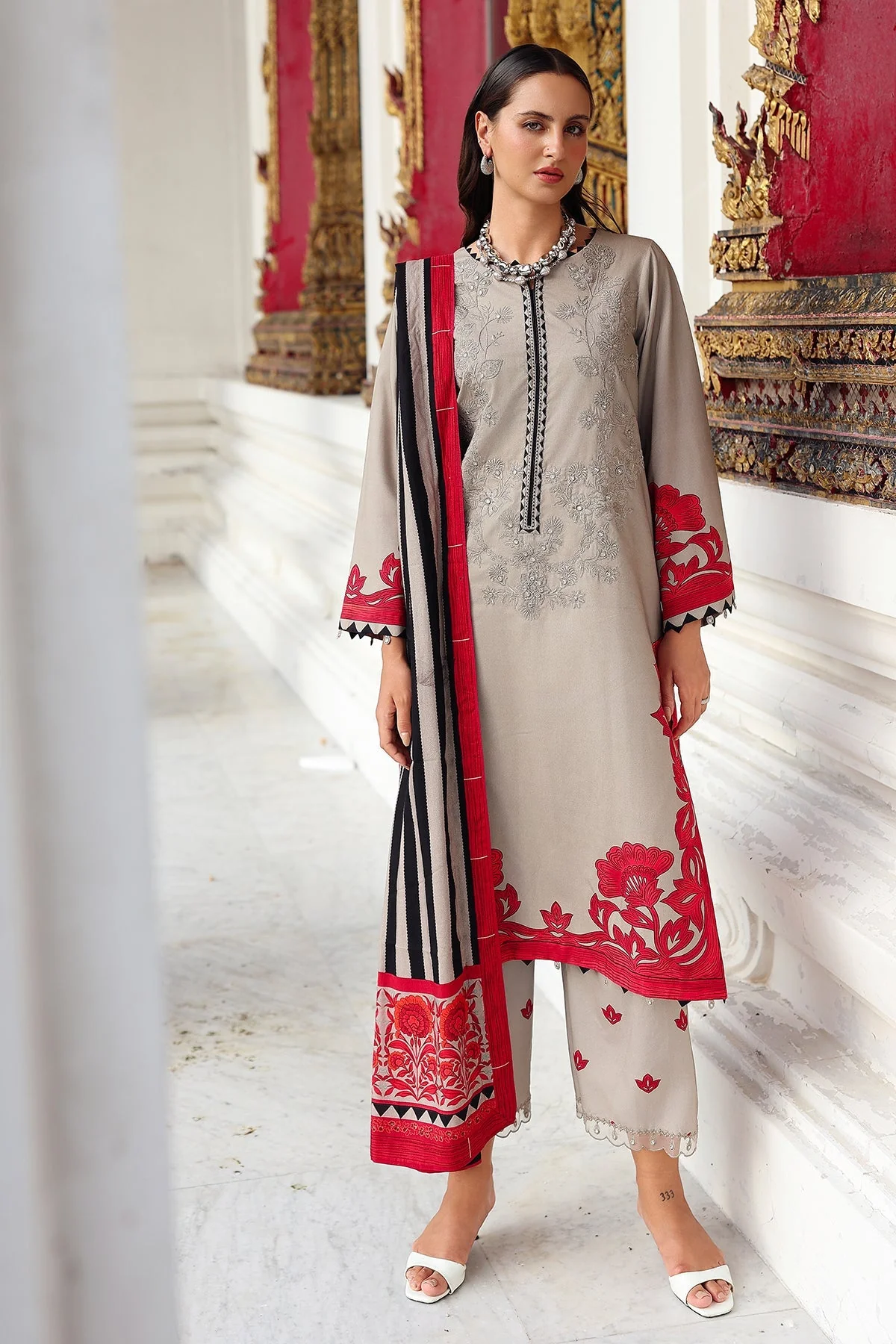 3-PC  Embroidered Linen Collection ANW6-08