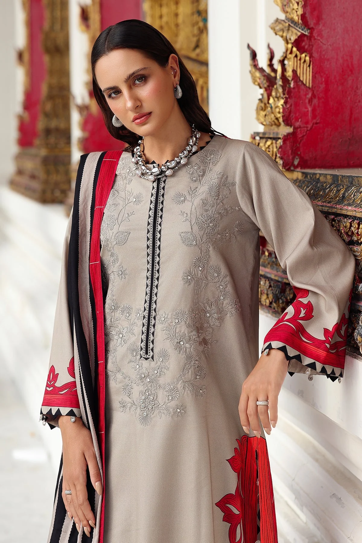 3-PC  Embroidered Linen Collection ANW6-08 - Image 2