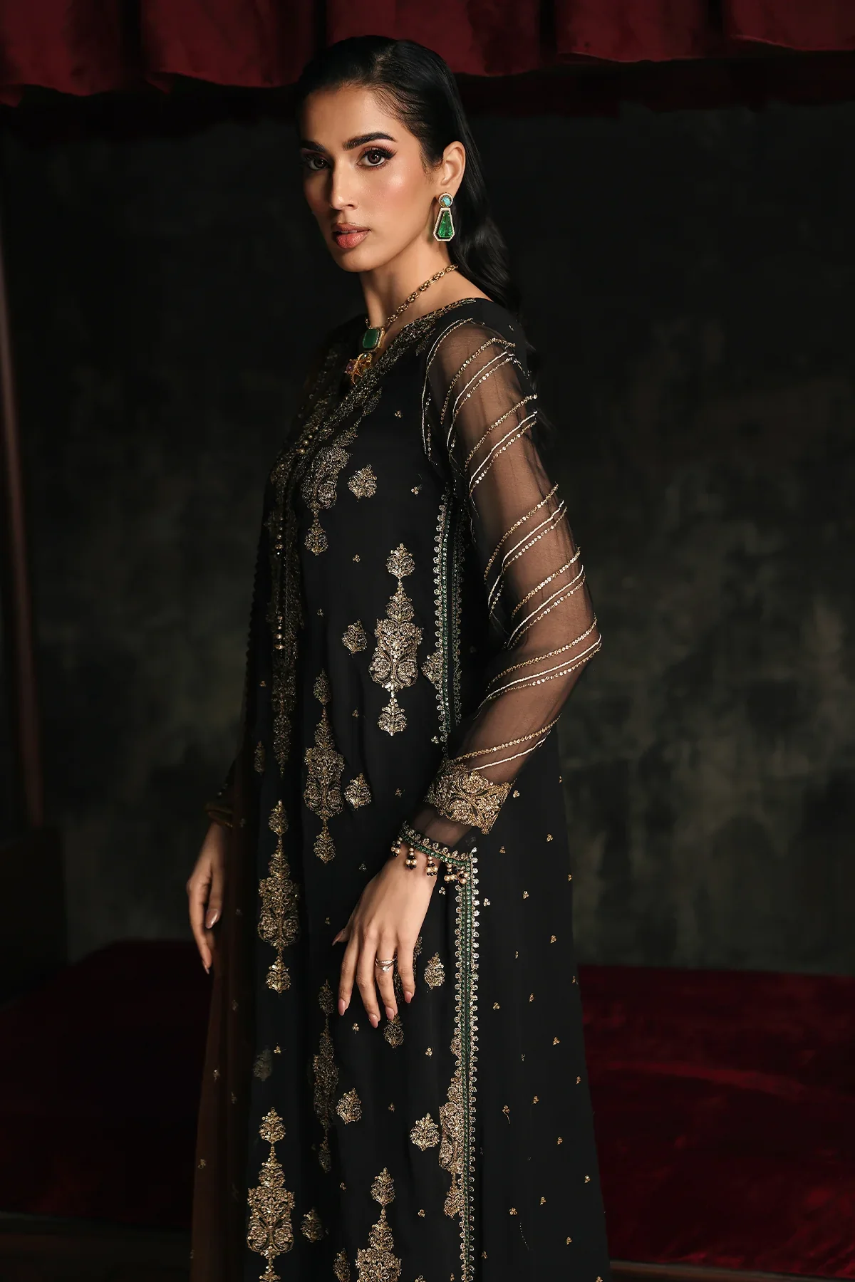 3 Pc Embroidered Dyed Chiffon CA26-01 - PSOK - Image 4