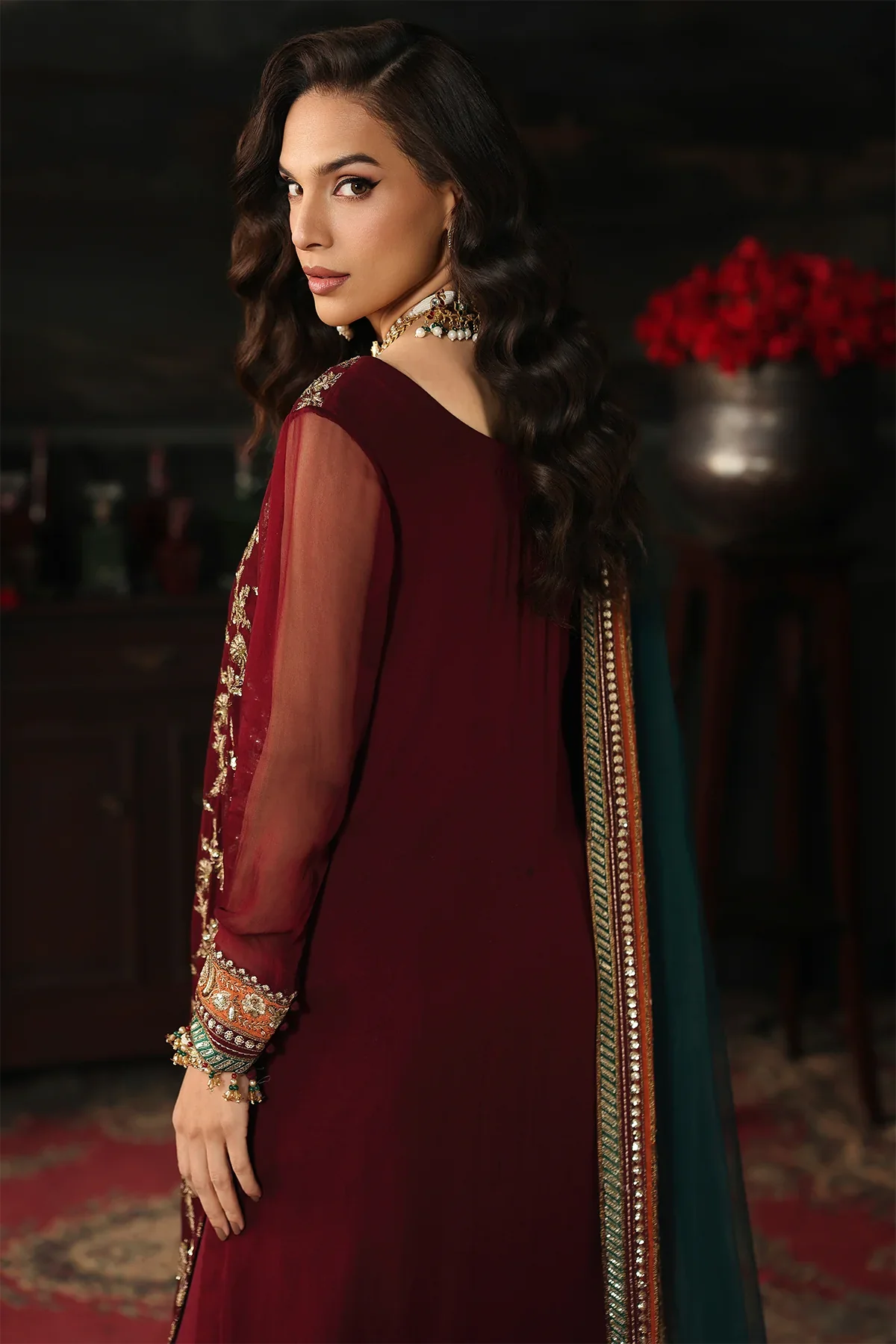 3 Pc Embroidered Dyed Chiffon CA26-05 PSOK - Image 3