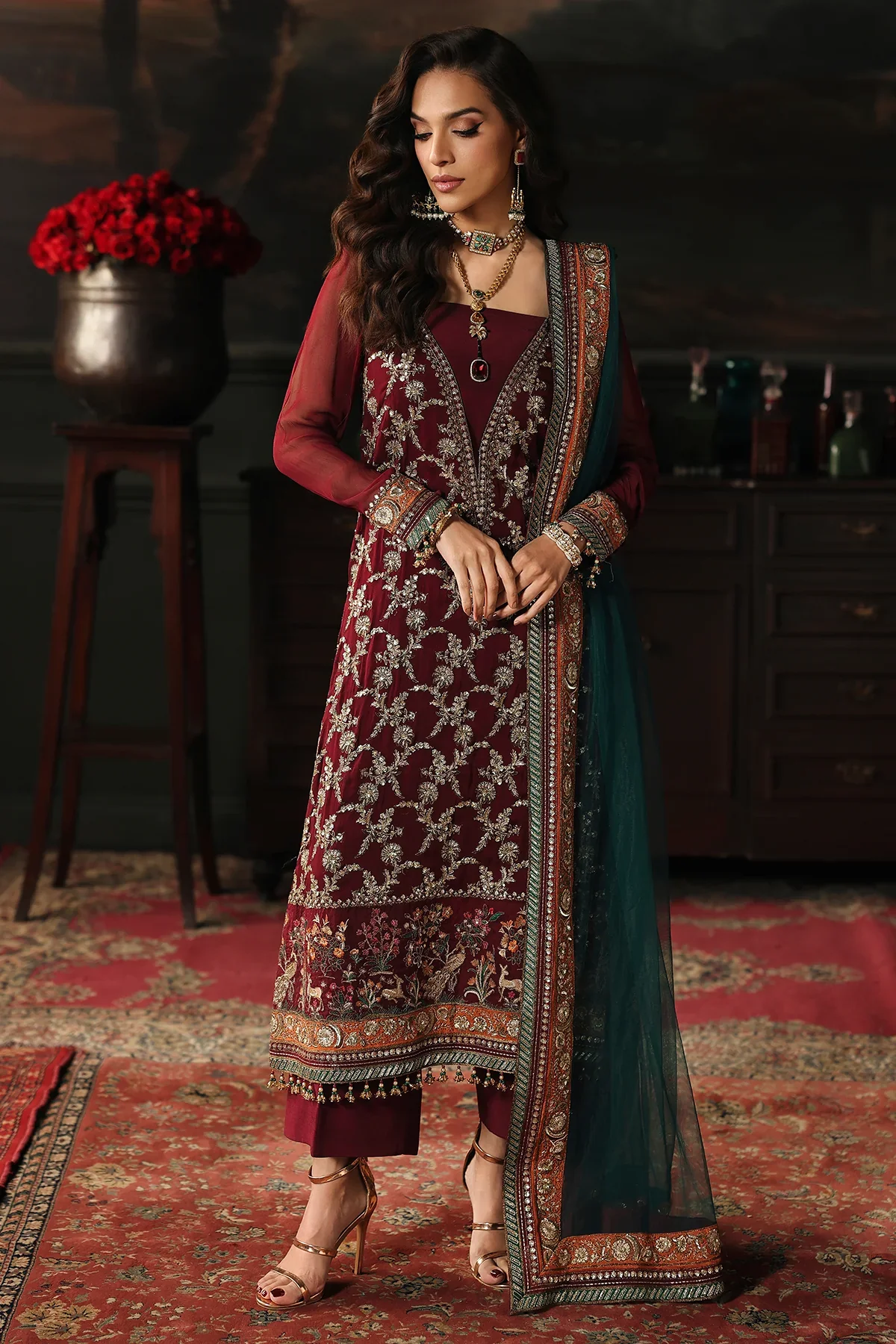 3 Pc Embroidered Dyed Chiffon CA26-05 PSOK - Image 5