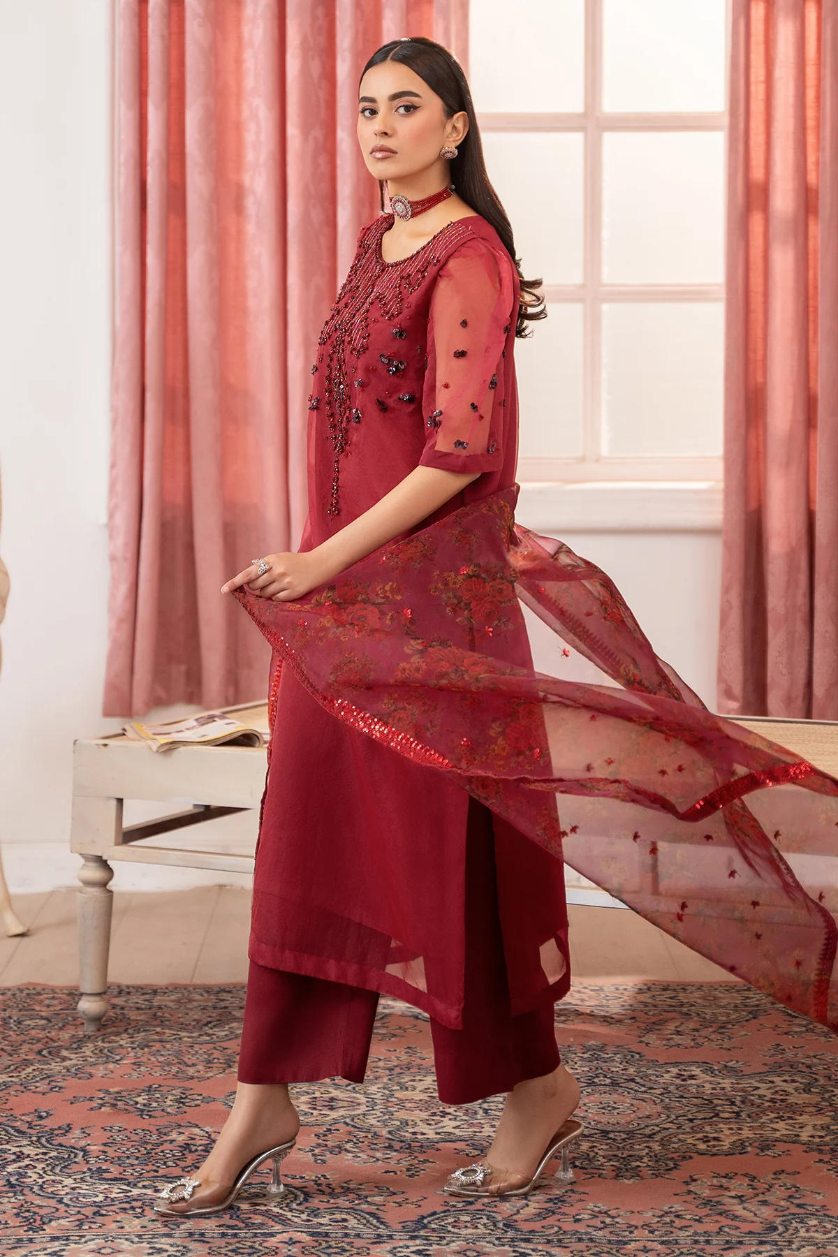 3-PC Embroidered Raw-Silk Suit CMA-5-119 - Image 4