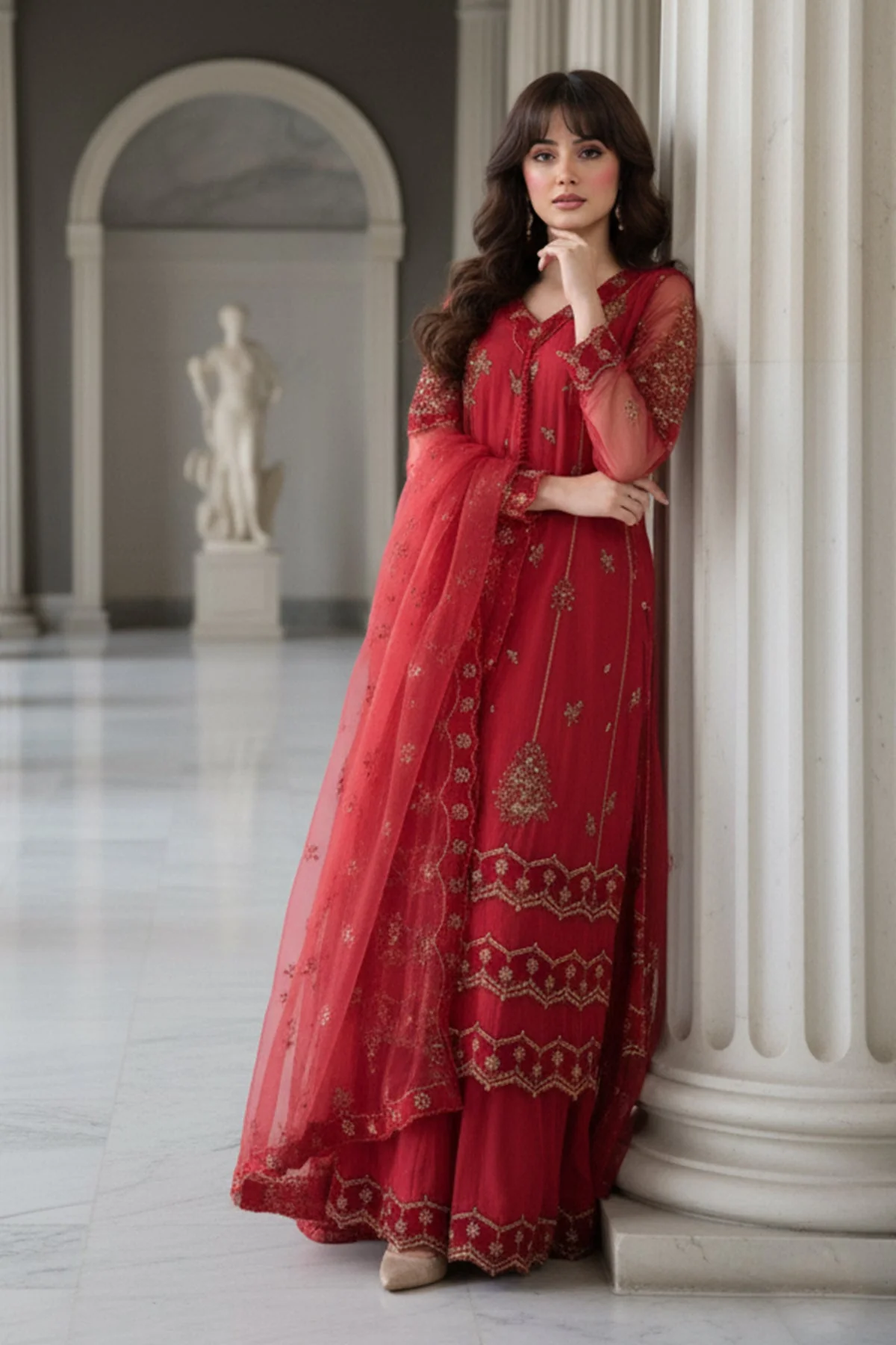 3-PC Embroidered Organza Suit CMA-5-132 - Image 3
