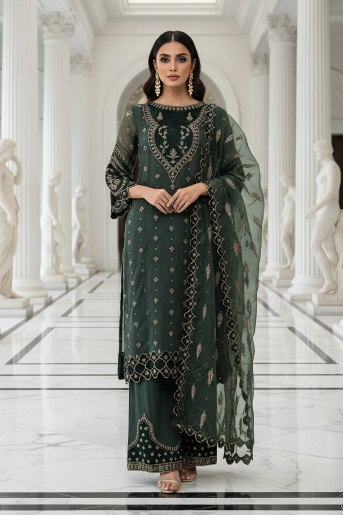 3-PC Embroidered Organza Suit CMA-5-133A