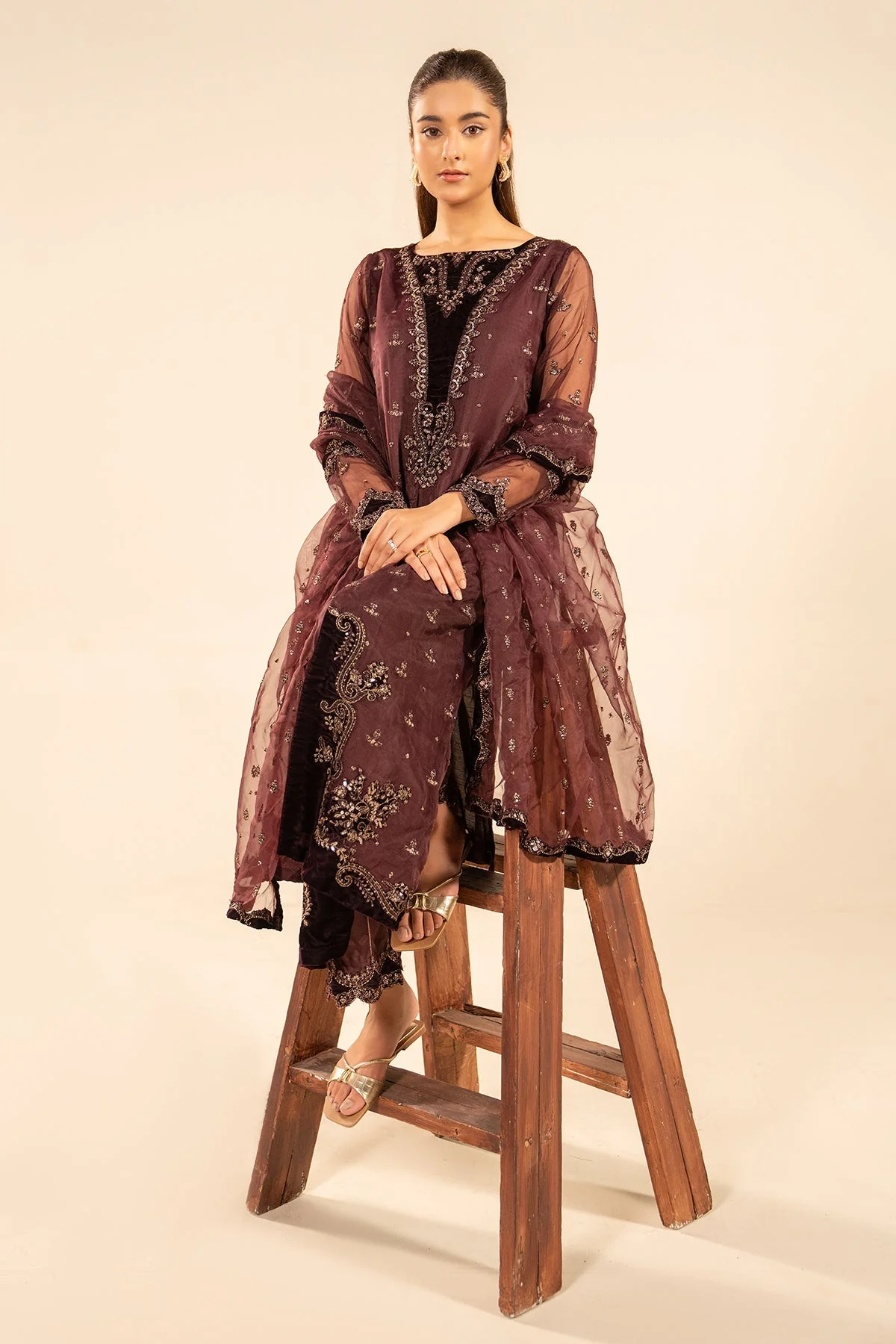 3-PC Embroidered Organza Suit CMA-5-134 - Image 3
