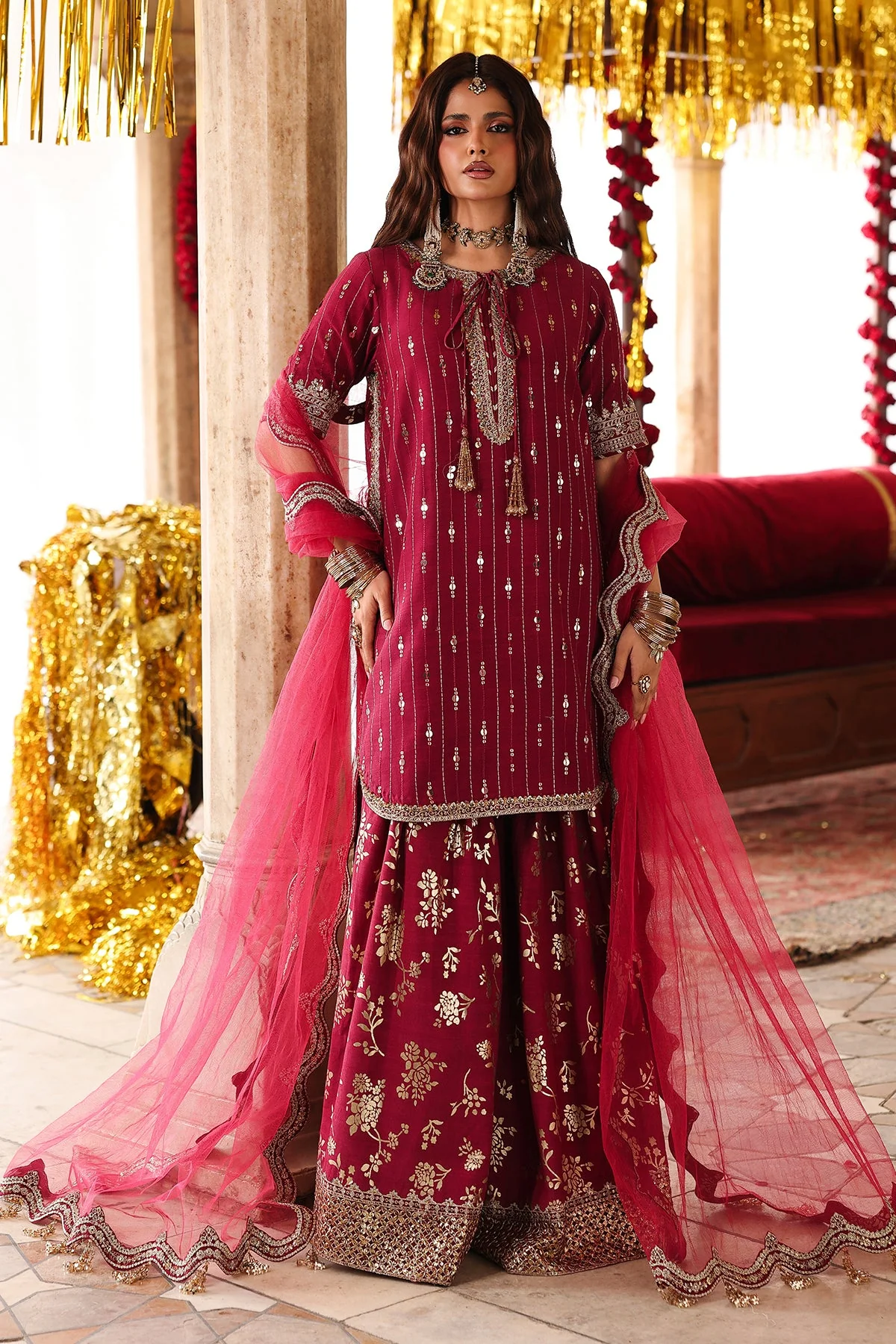 3-PC Embroidered Raw-Silk Suit CMA-6-205