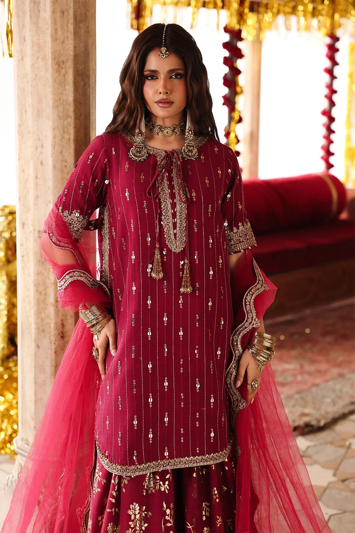 3-PC Embroidered Raw-Silk Suit CMA-6-205 - Image 2