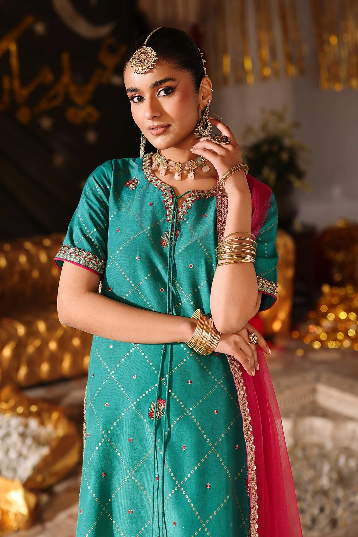 3-PC Embroidered Raw-Silk Suit CMA-6-219 - Image 2