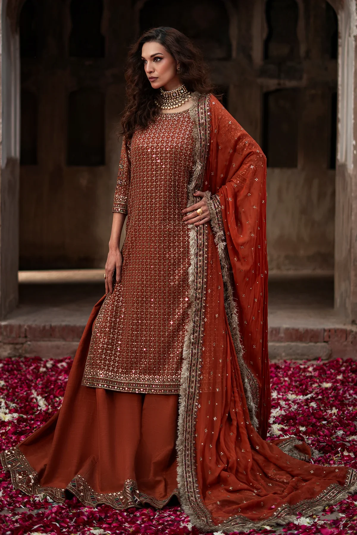 3-PC Embroidered Chiffon Suit  CMA-6-222 - Image 3