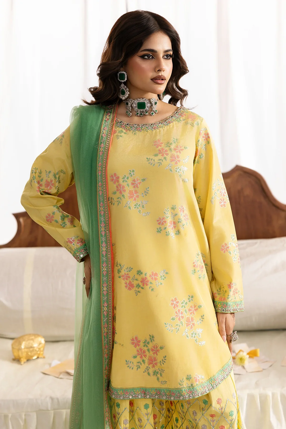 3-PC Embroidered Raw-Silk Suit  CMA-6-342 - Image 2