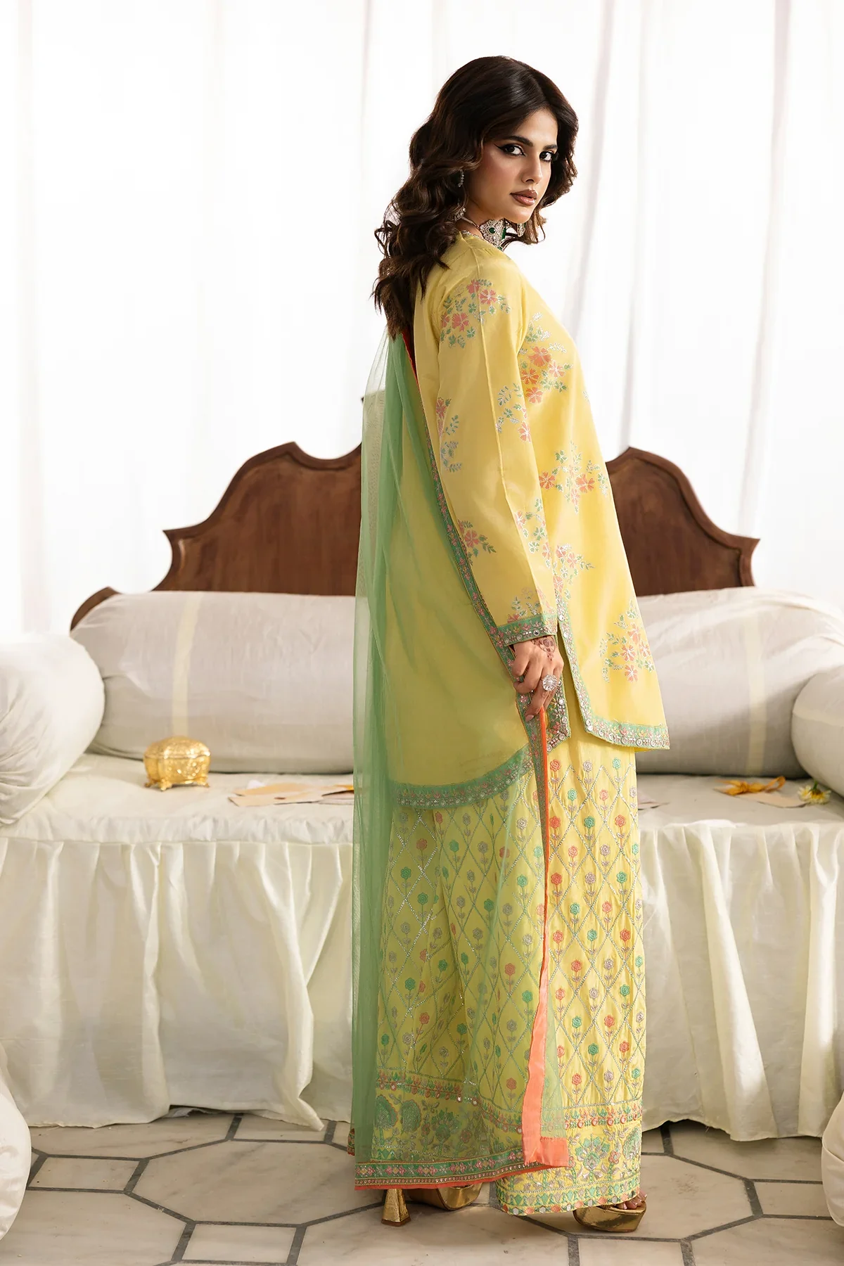 3-PC Embroidered Raw-Silk Suit  CMA-6-342 - Image 4