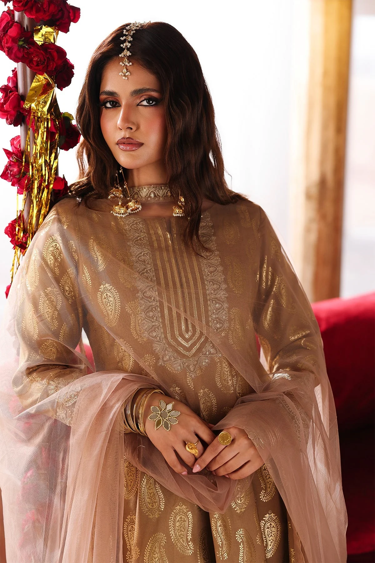 3-PC Embroidered Raw-Silk Suit CMA-6-350 - Image 3