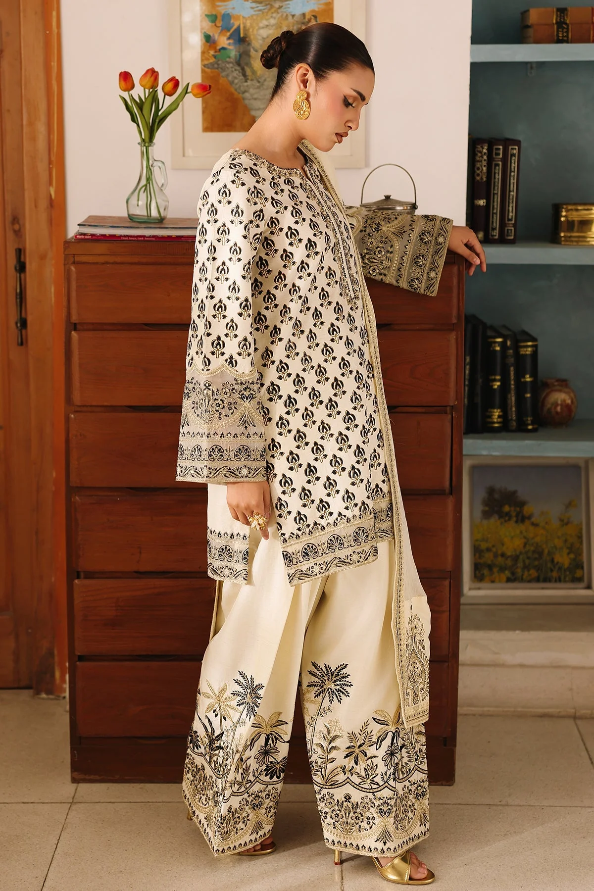 3-PC Embroidered  Raw Silk  CMA-6-403 - Image 3