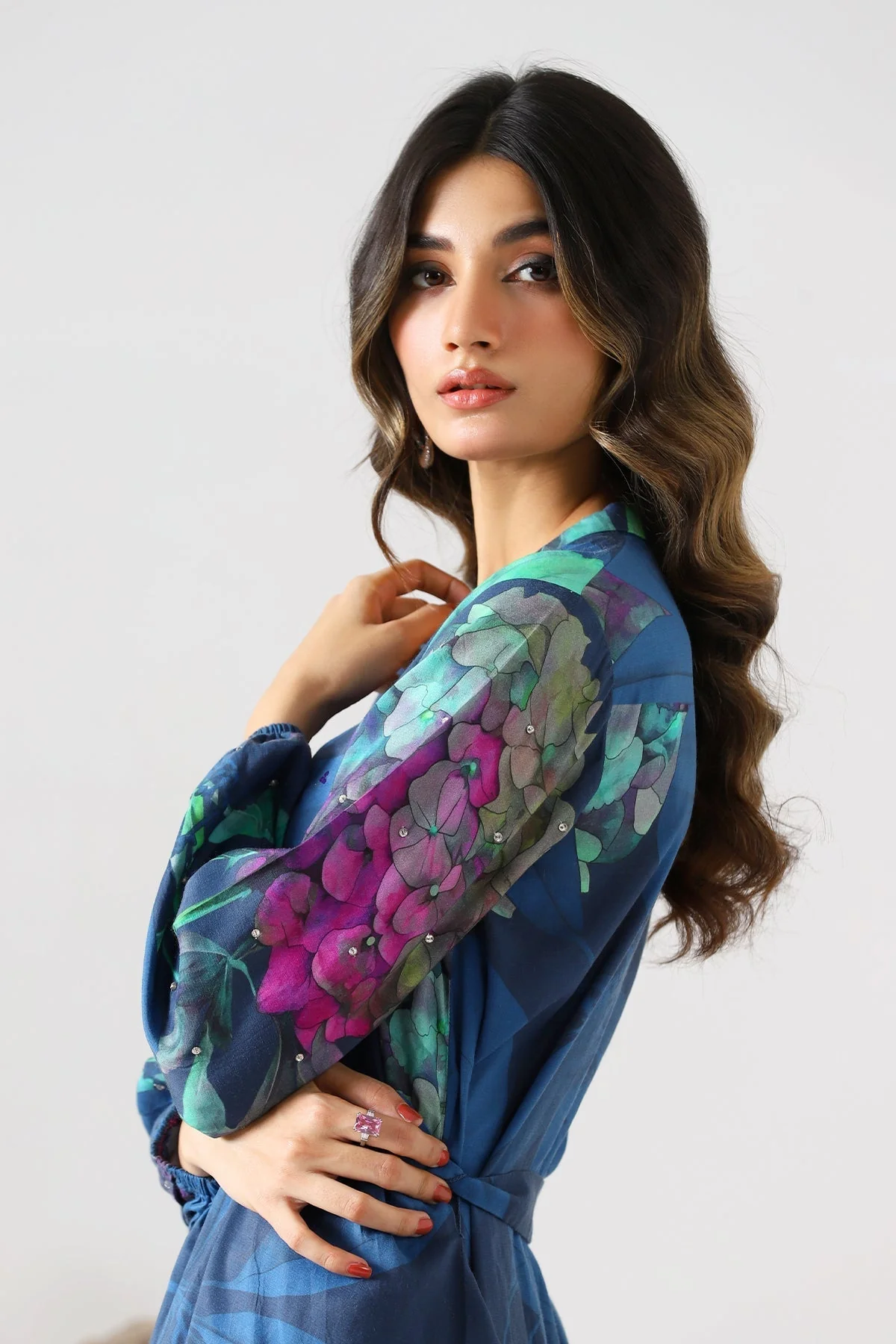 2-PC Printed Raw-Silk Shirt with Trouser CPM-4-211 - Image 3