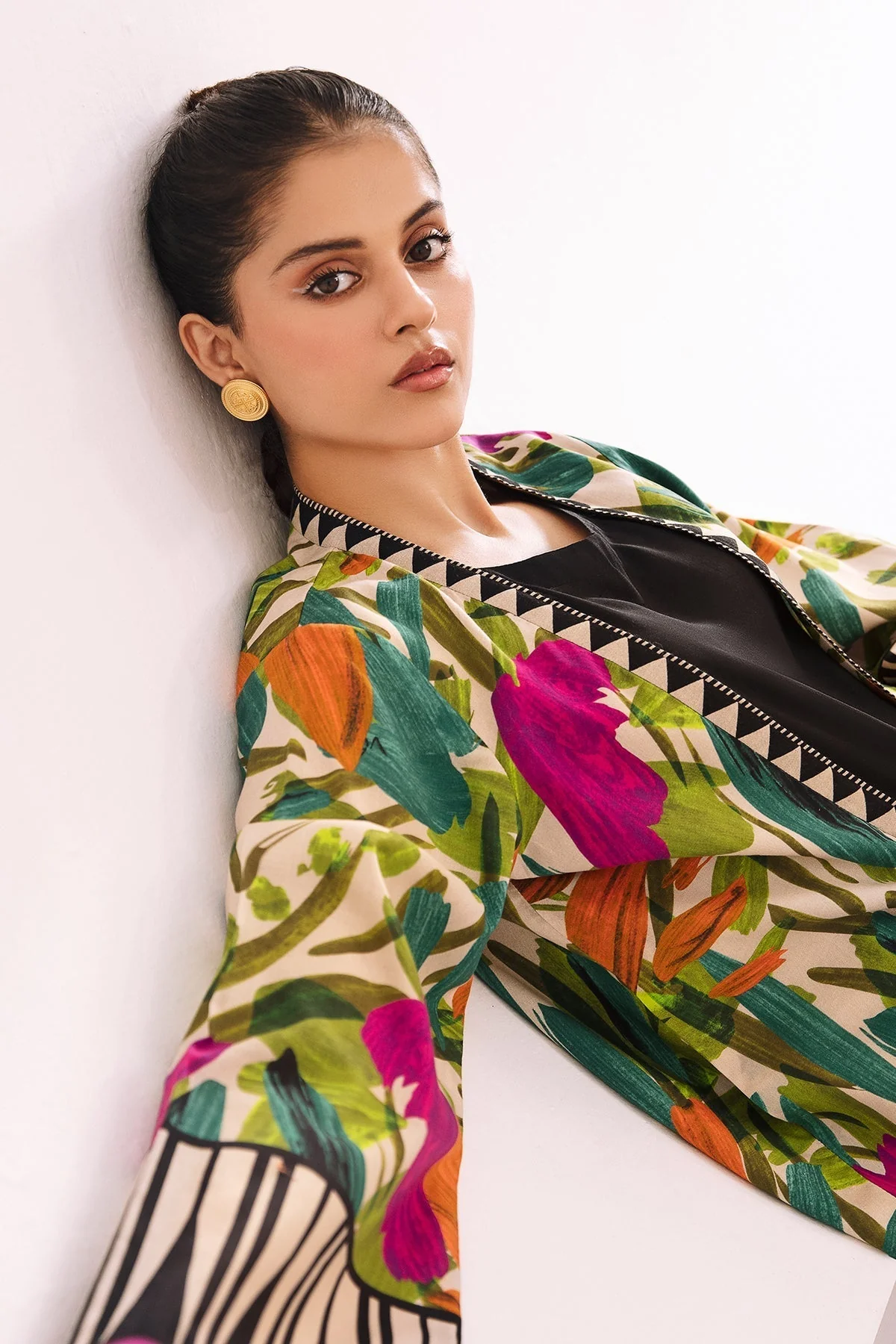 2-Pc Raw-Silk Printed  Jacket with Trouser CPM-4-229 - Image 3