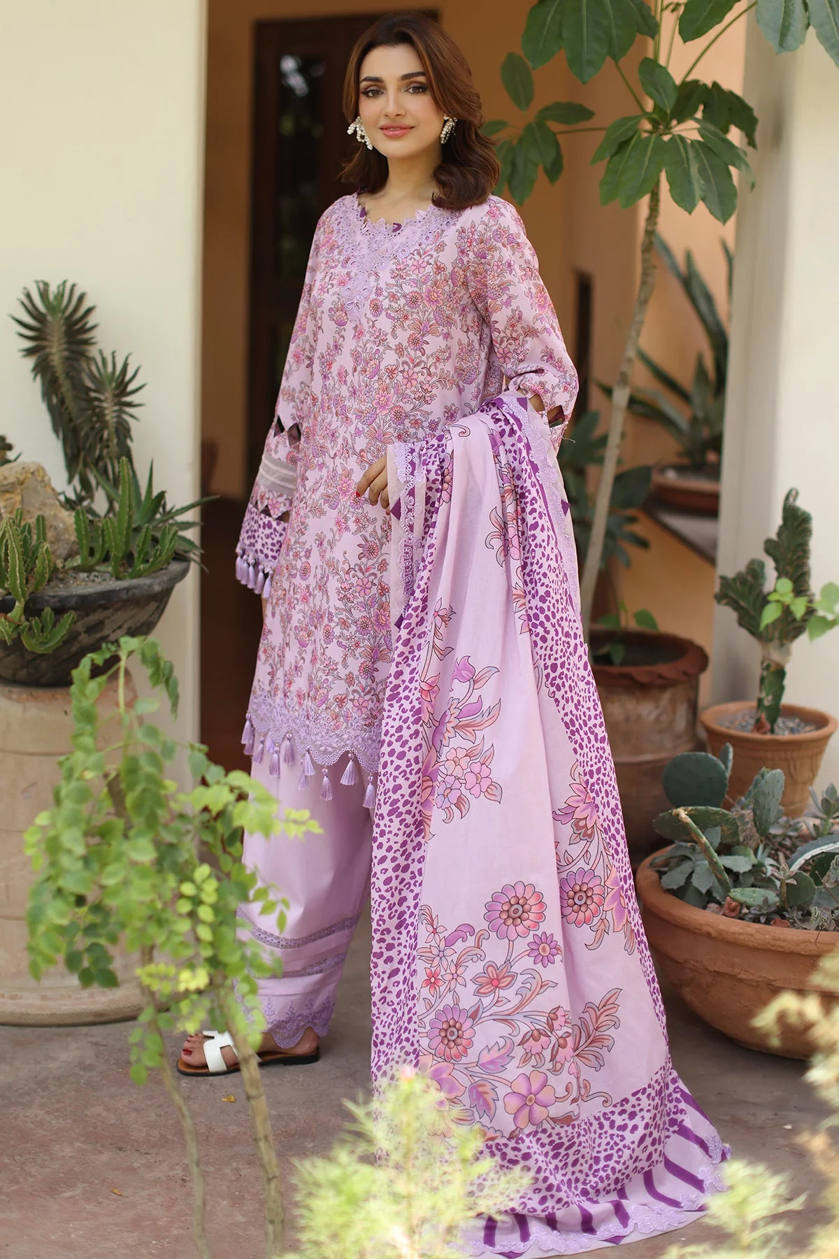 3-PC Stitched Embroidered Lawn  Collection RN6-08 PSOK - Image 3